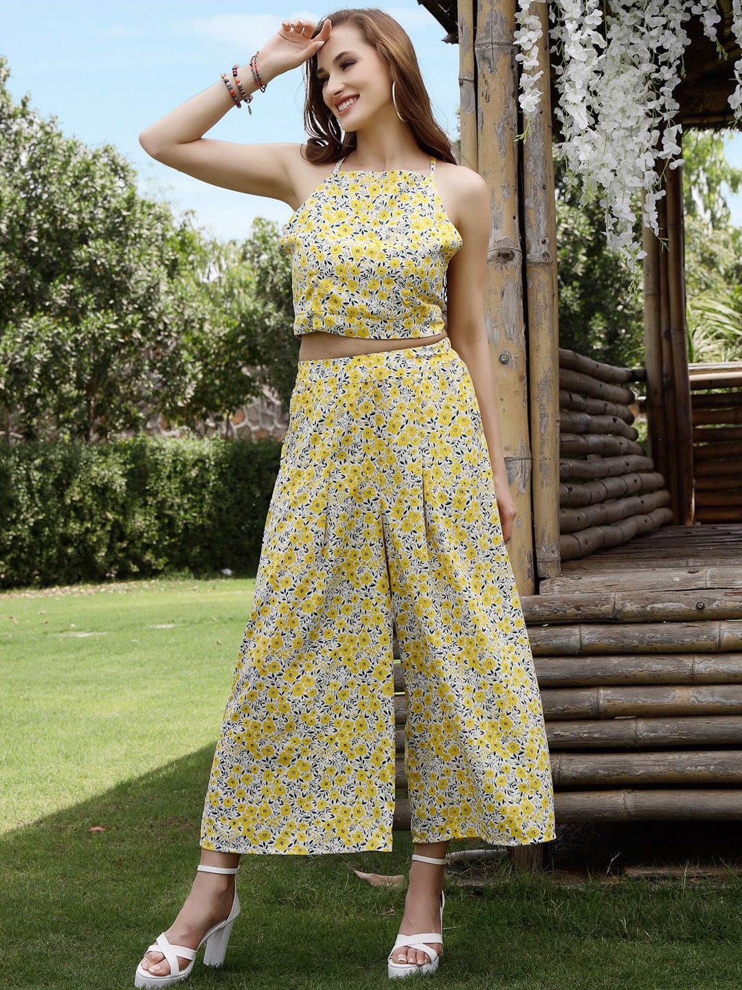 

Sera Printed Top With Palazzo Co Ords, Yellow