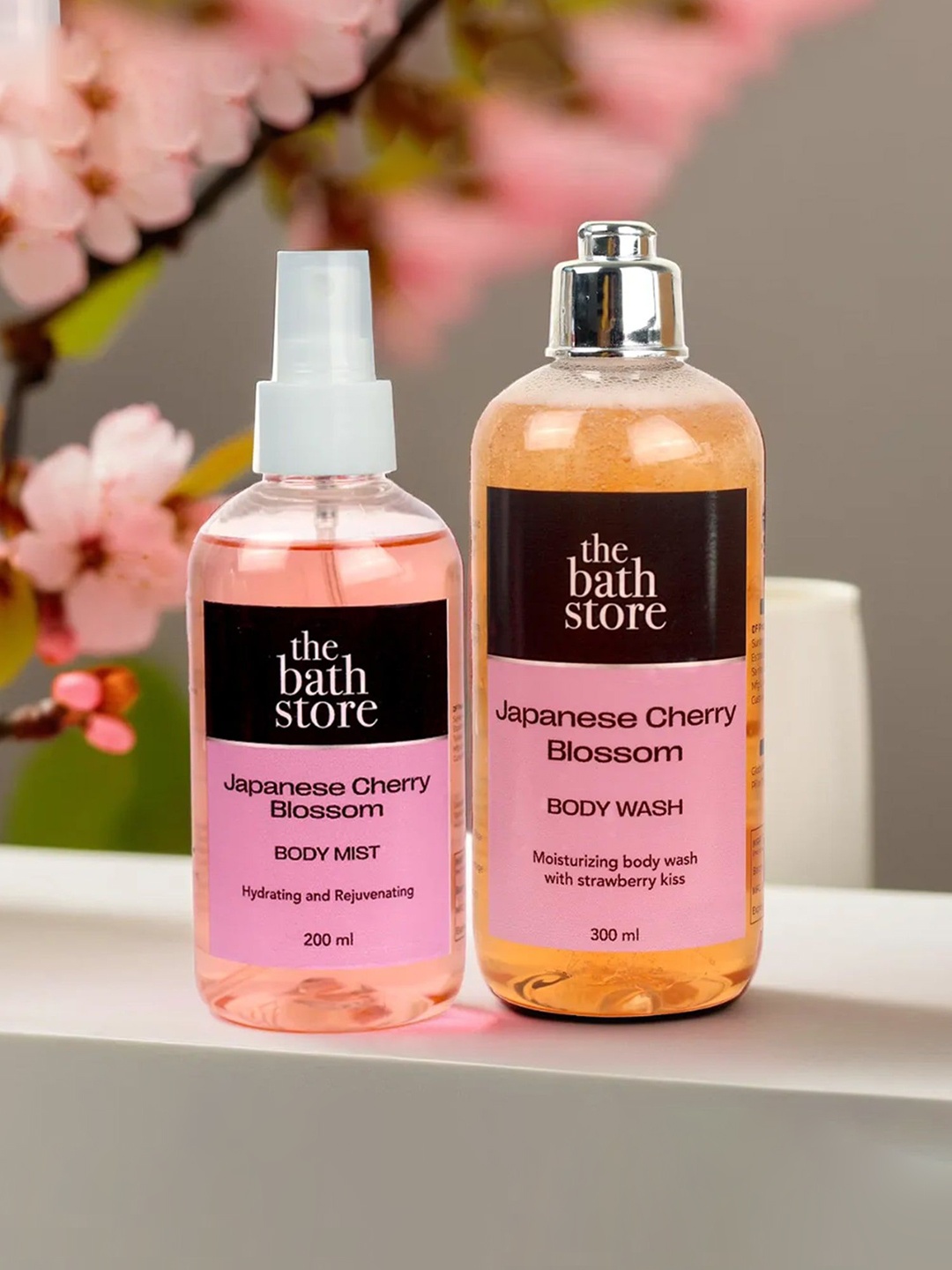 

The Bath Store Japanese Cherry Blossom Body Wash 300ml & Body Mist 200ml Combo, Pink