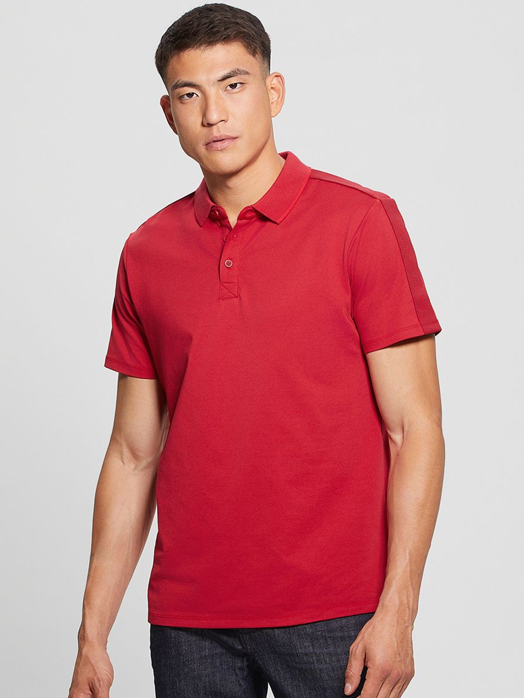 

GUESS Men Polo Collar Pockets T-shirt, Red
