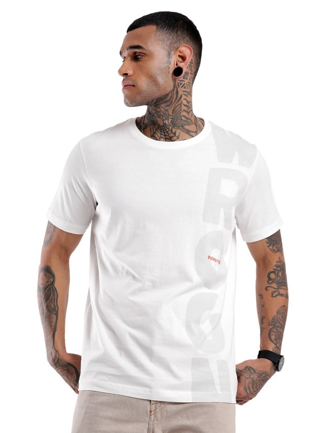 

WROGN Typography Printed Crew Neck Slim Fit Cotton T-shirt, White