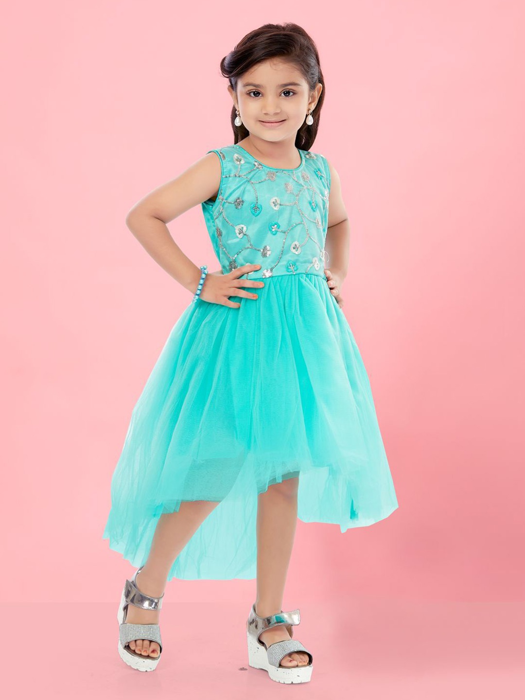 

BAESD Floral Net Fit & Flare Dress, Turquoise blue