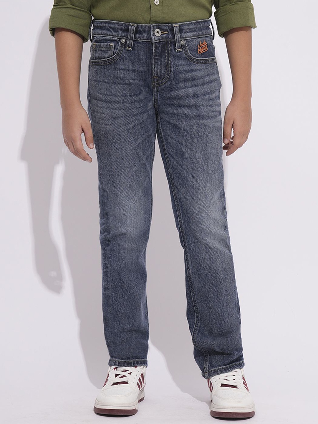 

Jack & Jones Junior Boys Mid-Rise Straight Fit Stretchable Jeans, Blue