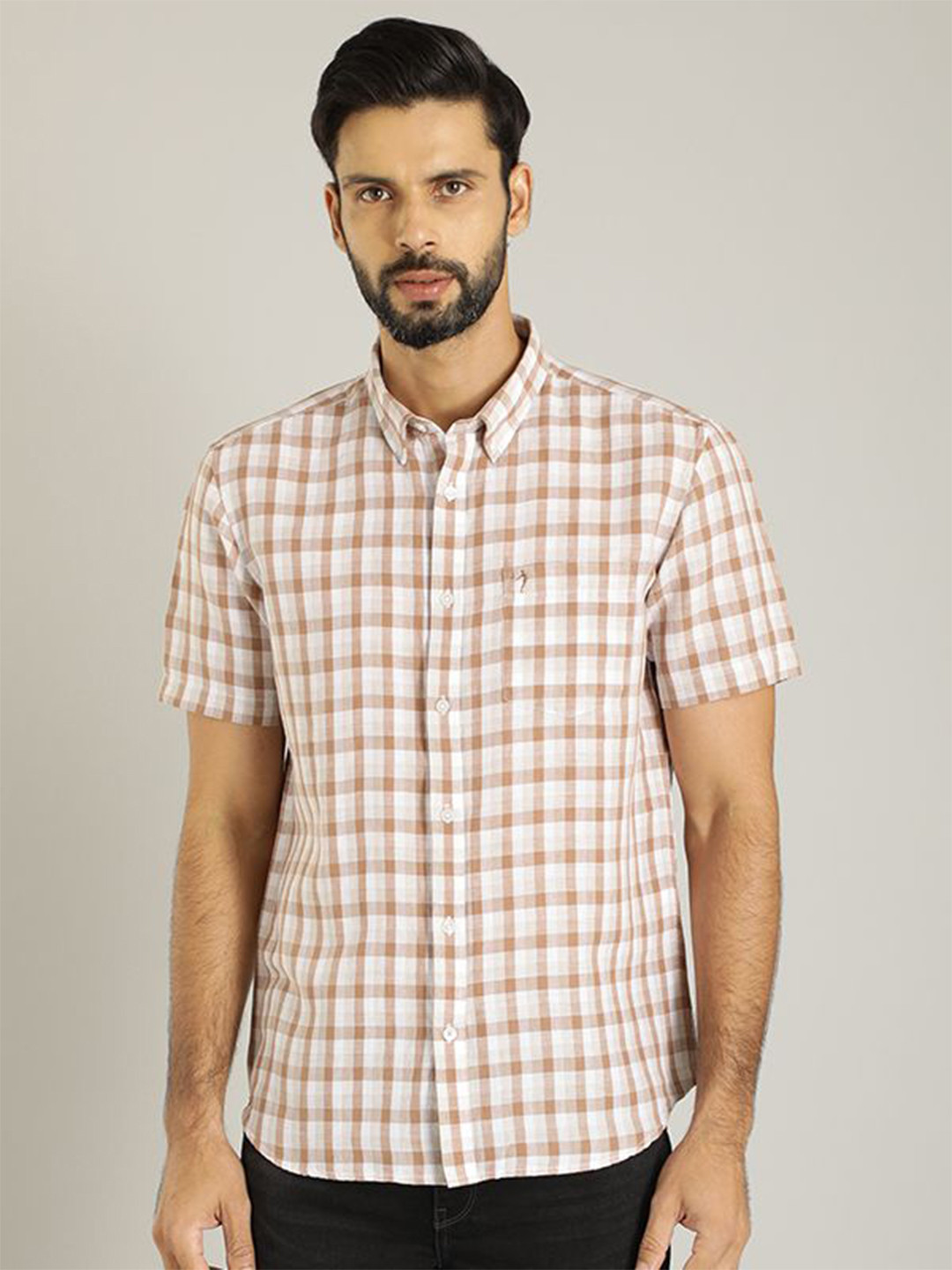 

Indian Terrain Men India Slim Button-Down Collar Solid Slim Fit Casual Shirt, Brown