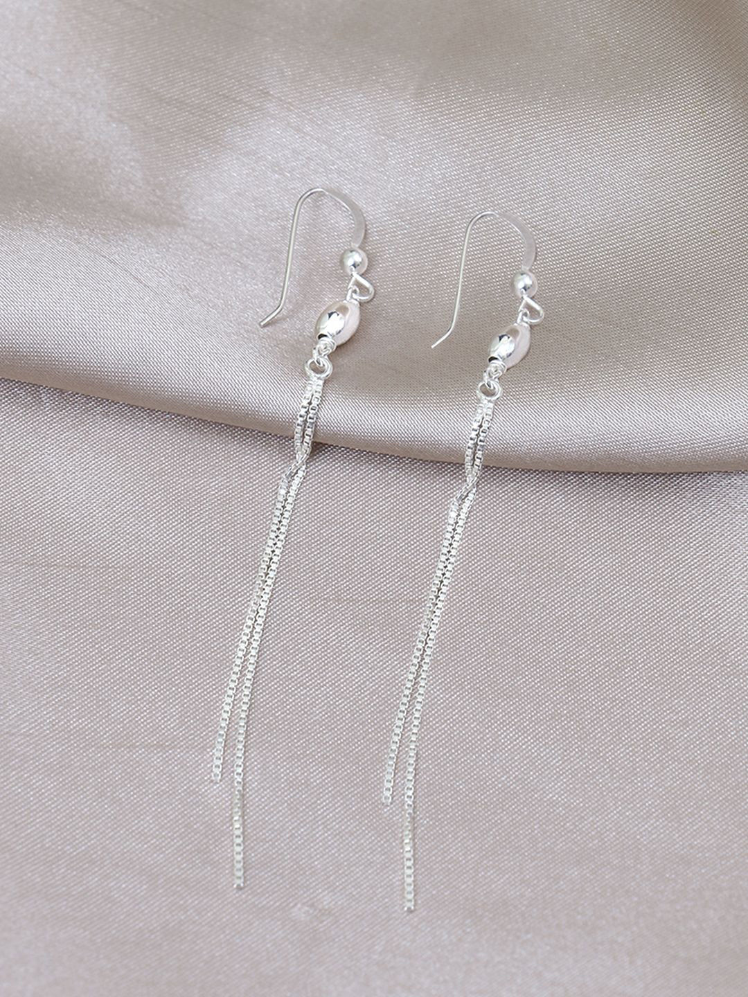 

House of Pataudi 925 Sterling Silver Long Chain Tasselled Drop Earrings