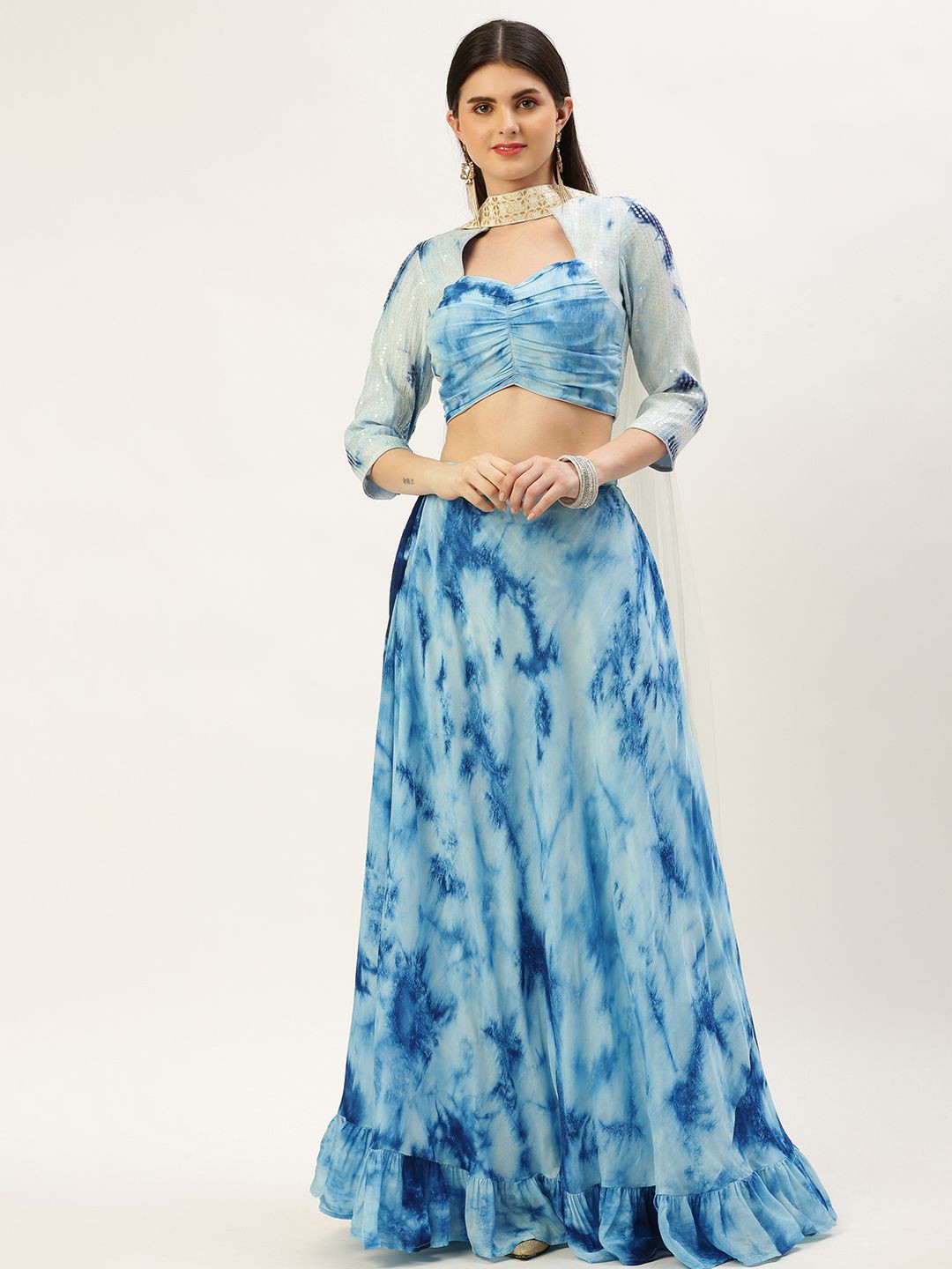 

Ethnovog Embellished Ready to Wear Lehenga & Blouse With Dupatta, Blue