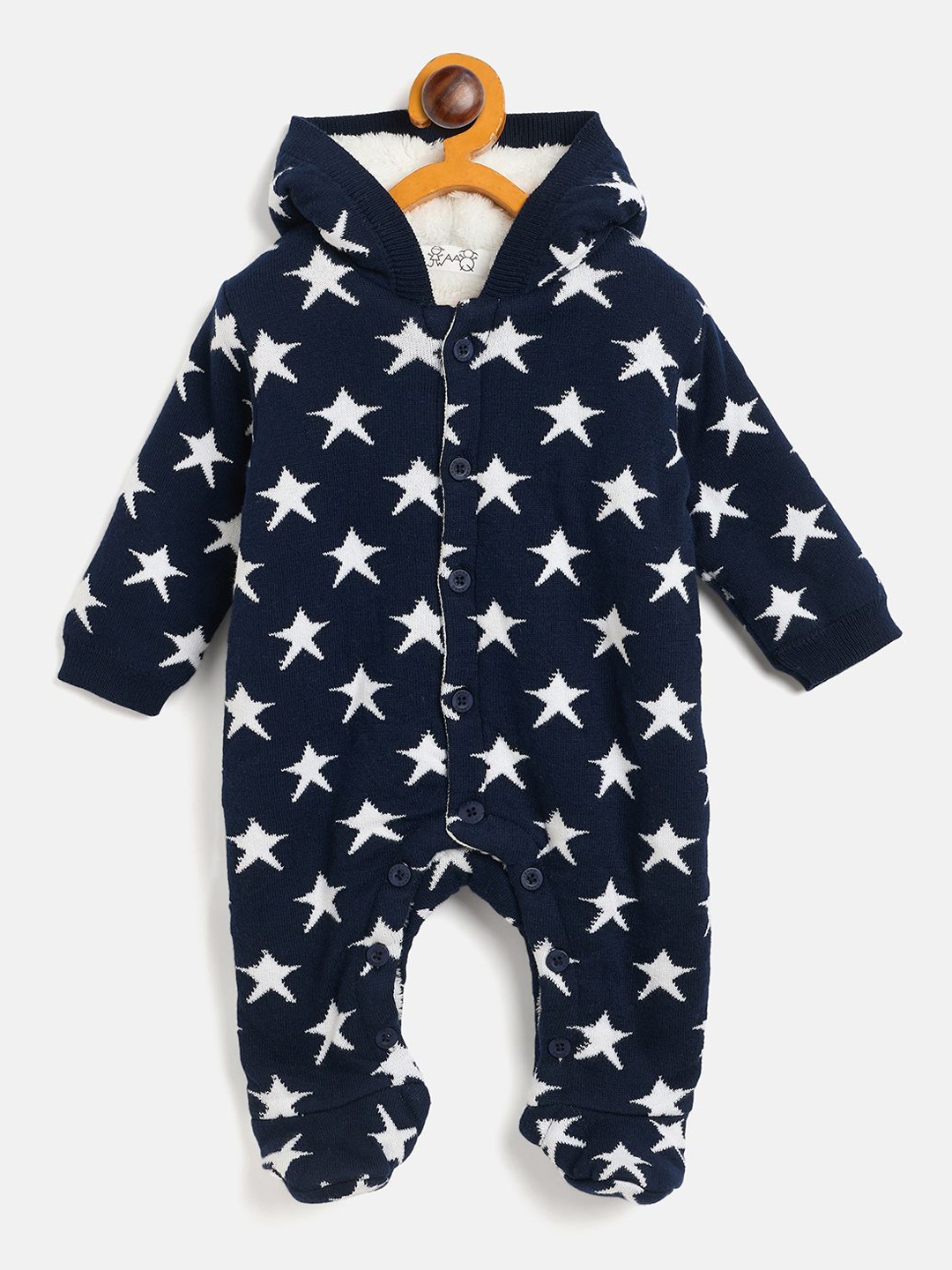 

JWAAQ Infants Printed Winter Romper With Fur Lined, Navy blue