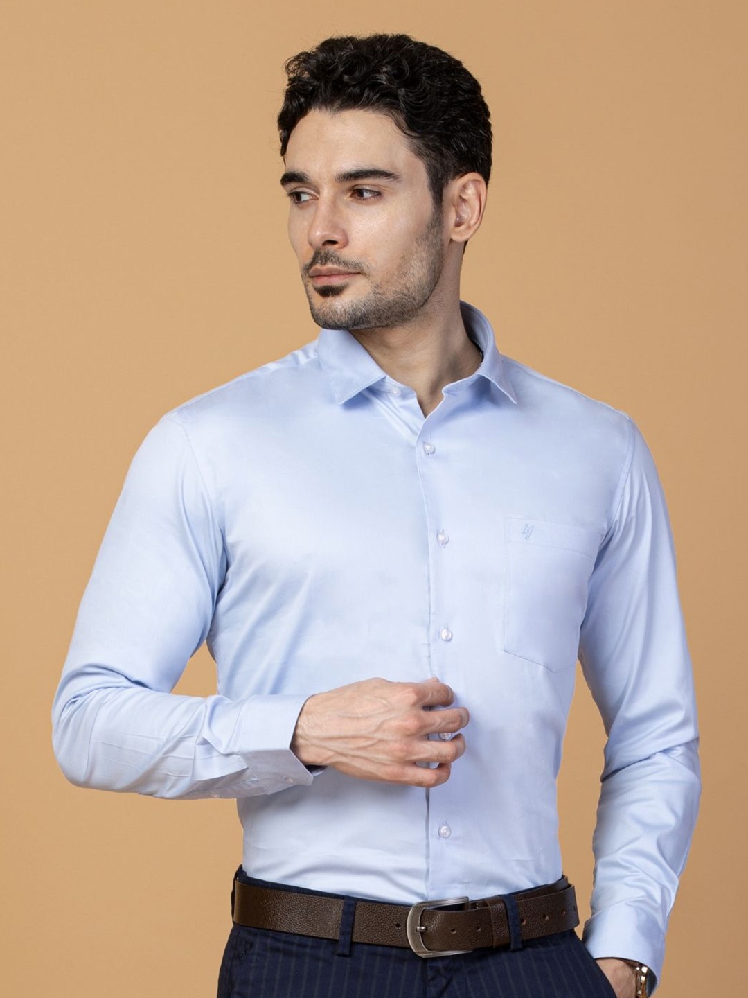 

Berkshire Men Comfort Spread Collar Solid Slim Fit Formal Shirt, Blue