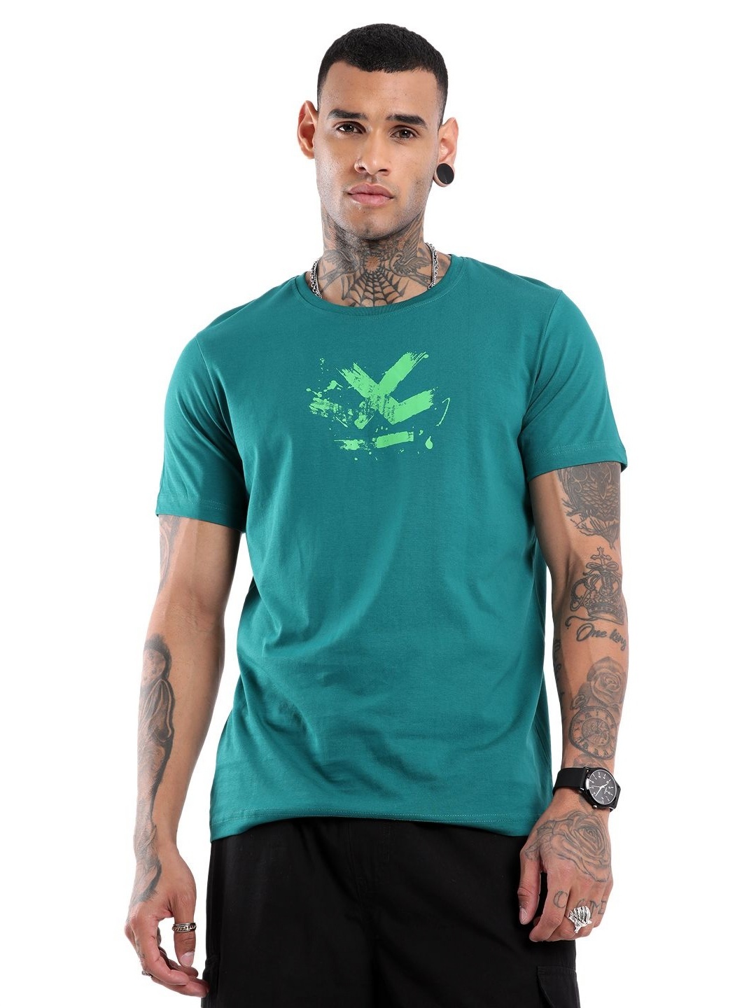 

WROGN Graphic Printed Slim Fit Cotton T-shirt, Blue