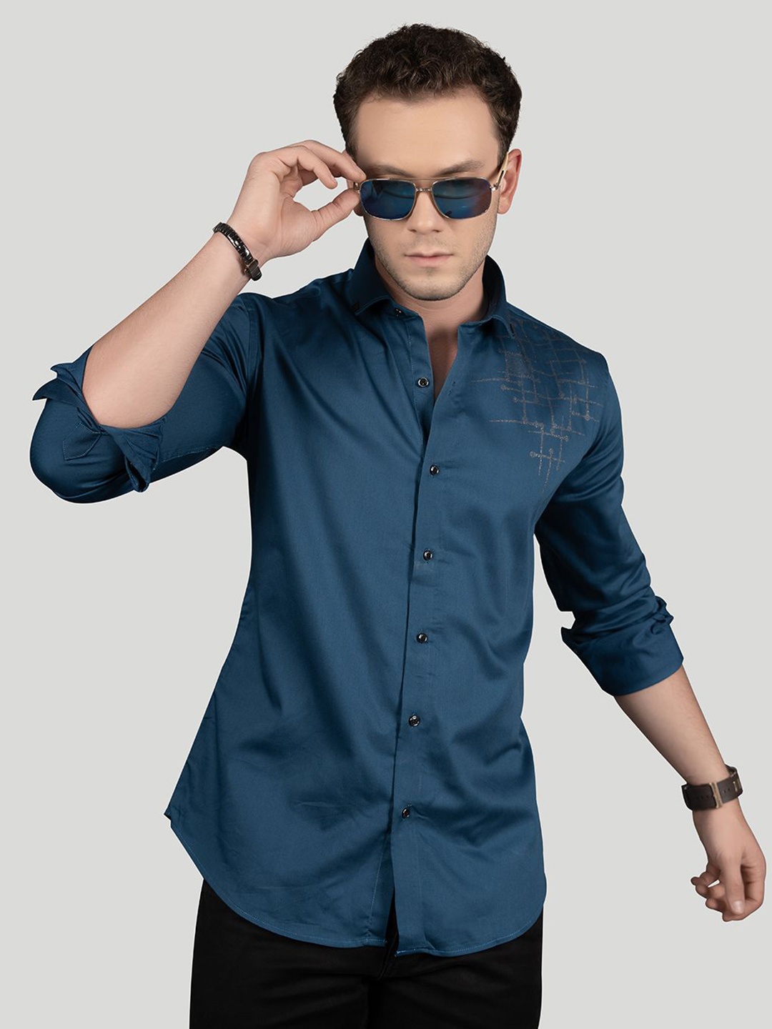

ALMATY Men Comfort Slim Fit Opaque Party Shirt, Blue