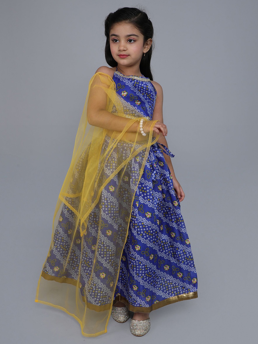 

MANY FROCKS & Girls Printed Ready to Wear Lehenga Blouse With Dupatta, Blue