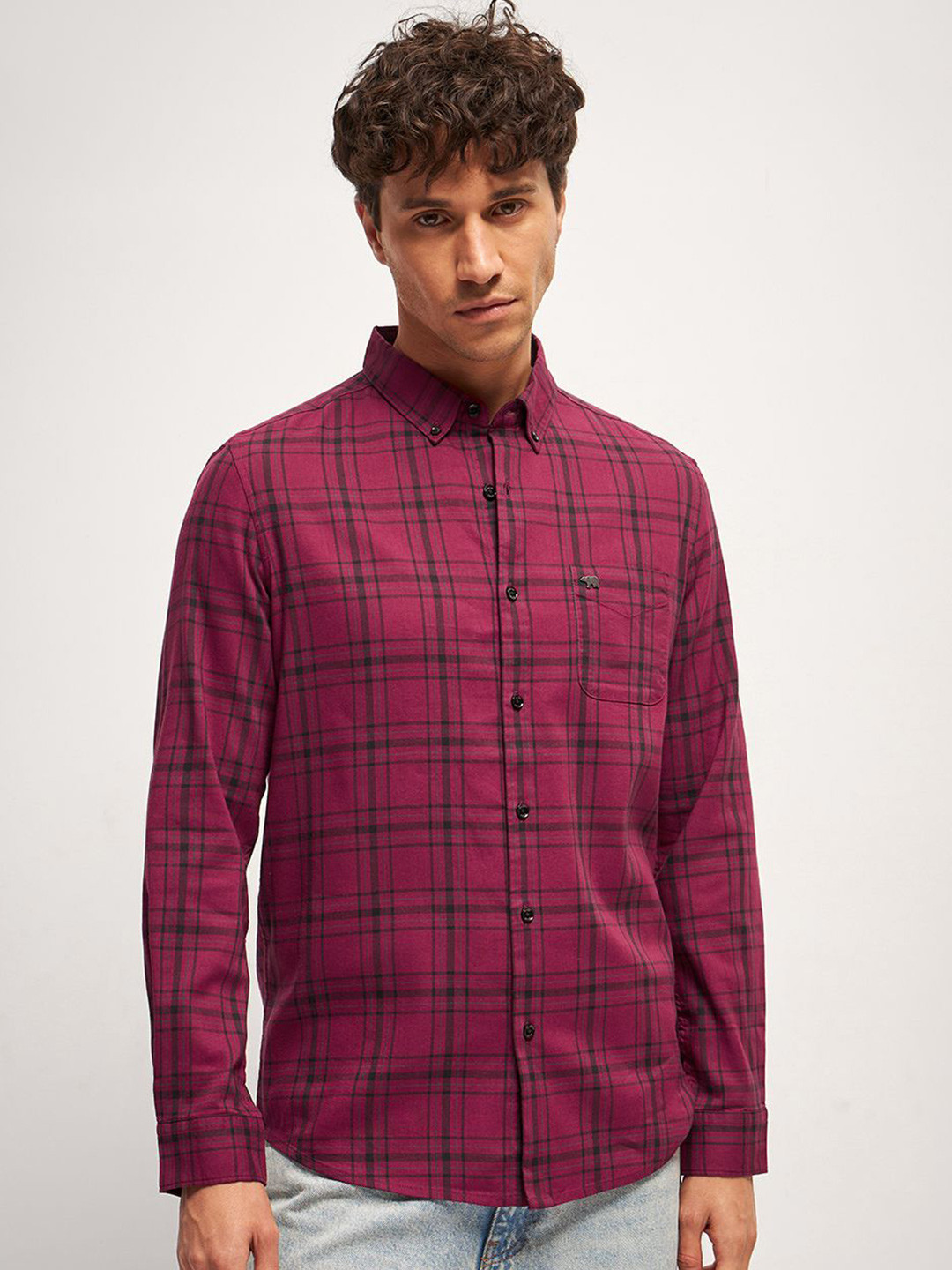 

THE BEAR HOUSE Men Slim Fit Tartan Checks Opaque Checked Casual Shirt, Red