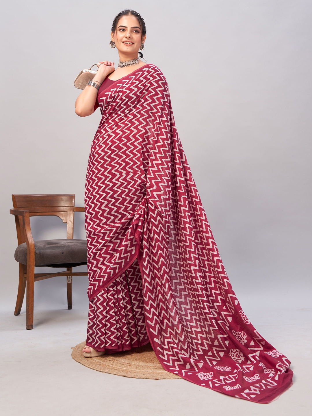 

Mitera Pure Cotton Saree, Maroon
