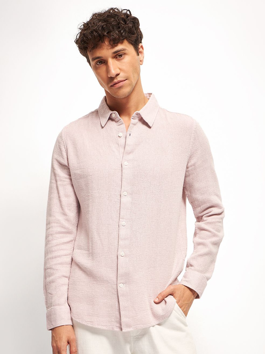 

THE BEAR HOUSE Men Slim Fit Opaque Casual Shirt, Pink