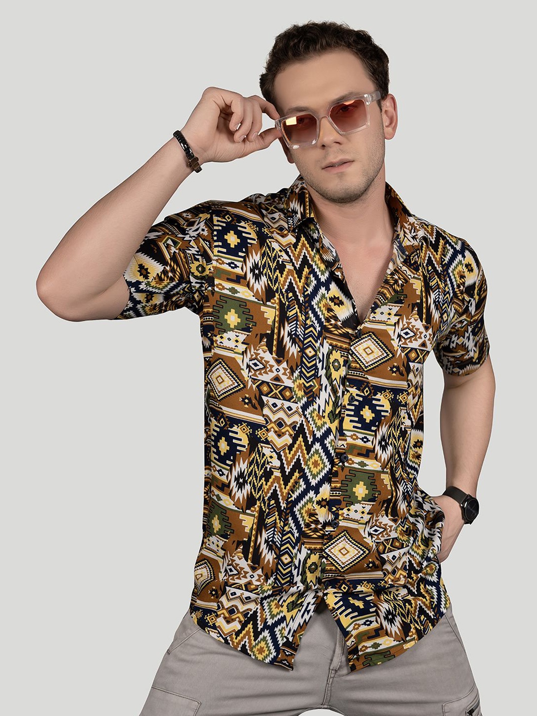 

ALMATY Men Comfort Slim Fit Floral Opaque Printed Party Shirt, Multi