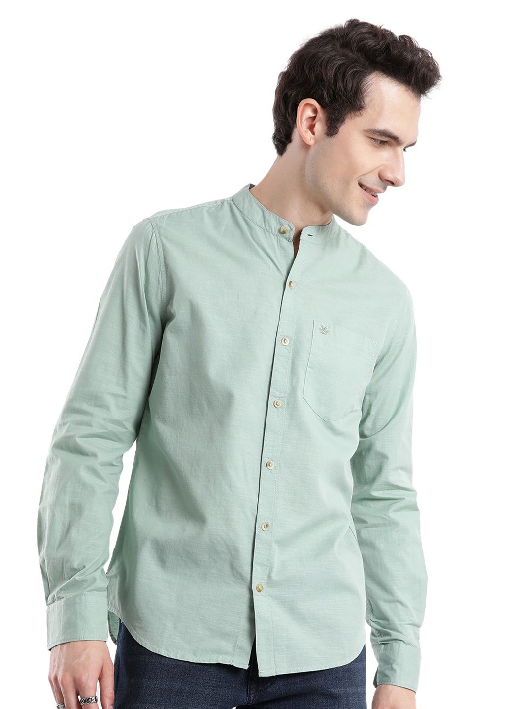 

WROGN Men Custom Opaque Casual Shirt, Green