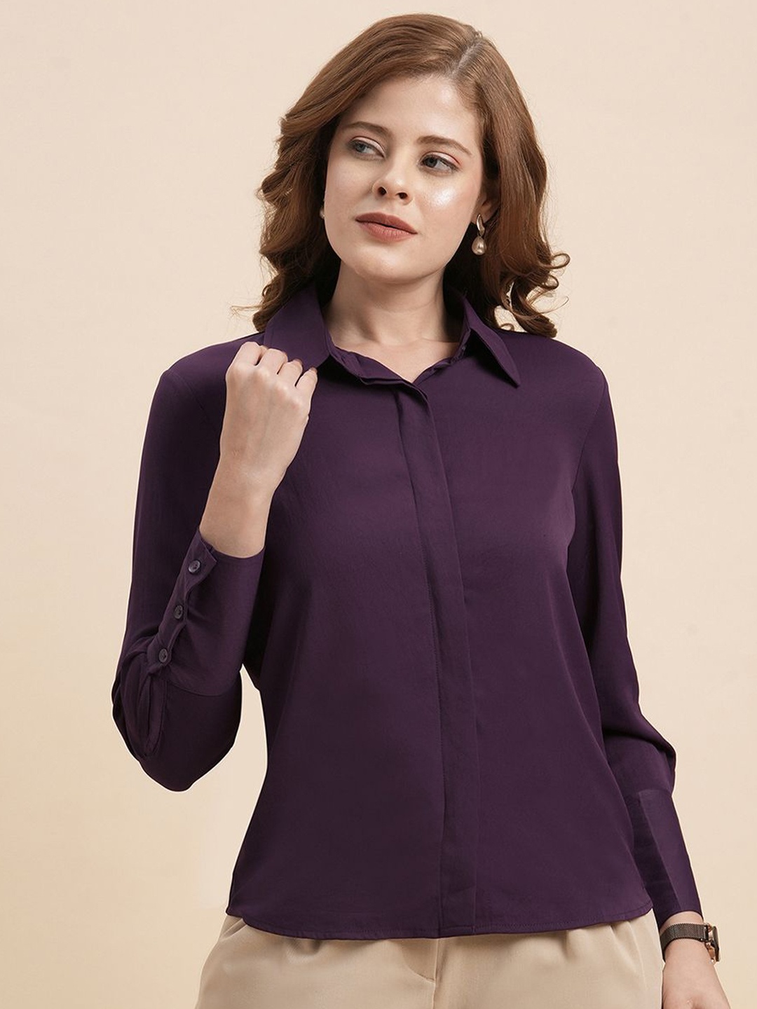 

Selvia Women Opaque Semiformal Shirt, Purple