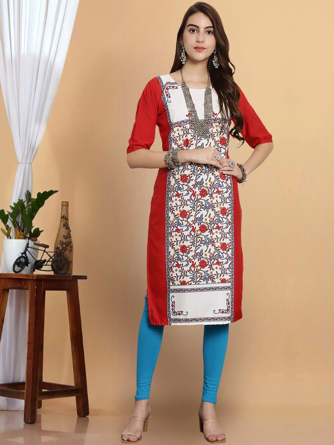 

7Threads Women Printed Sequinned Floral Crepe Kurta, Multi