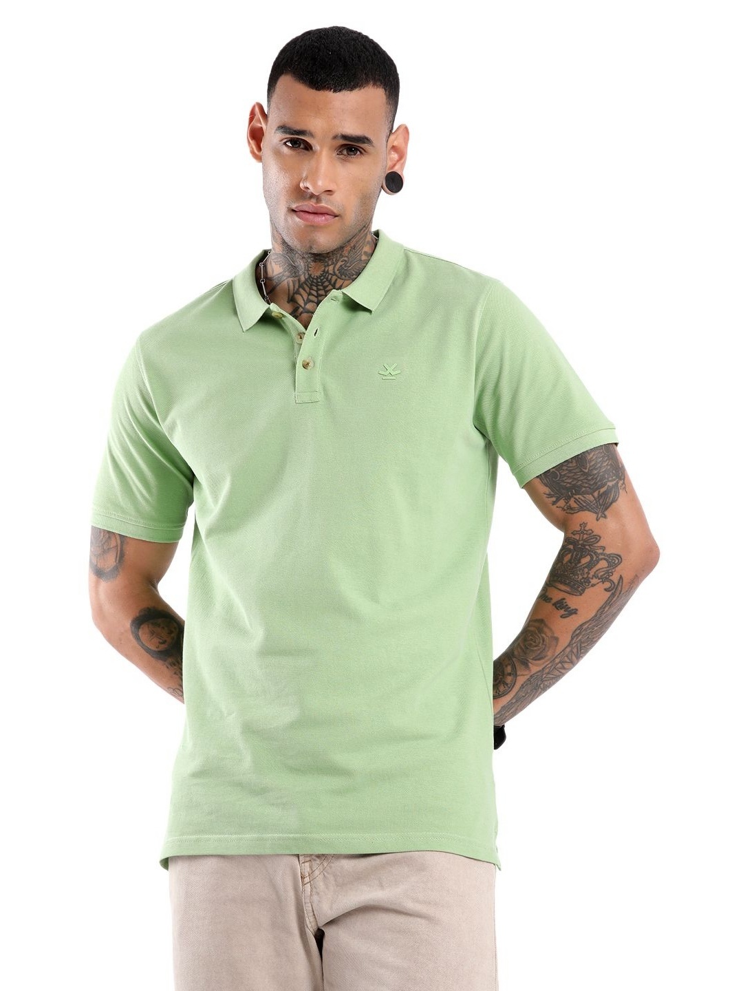 

WROGN Timeless Polo Collar Slim Fit Cotton T-shirt, Green