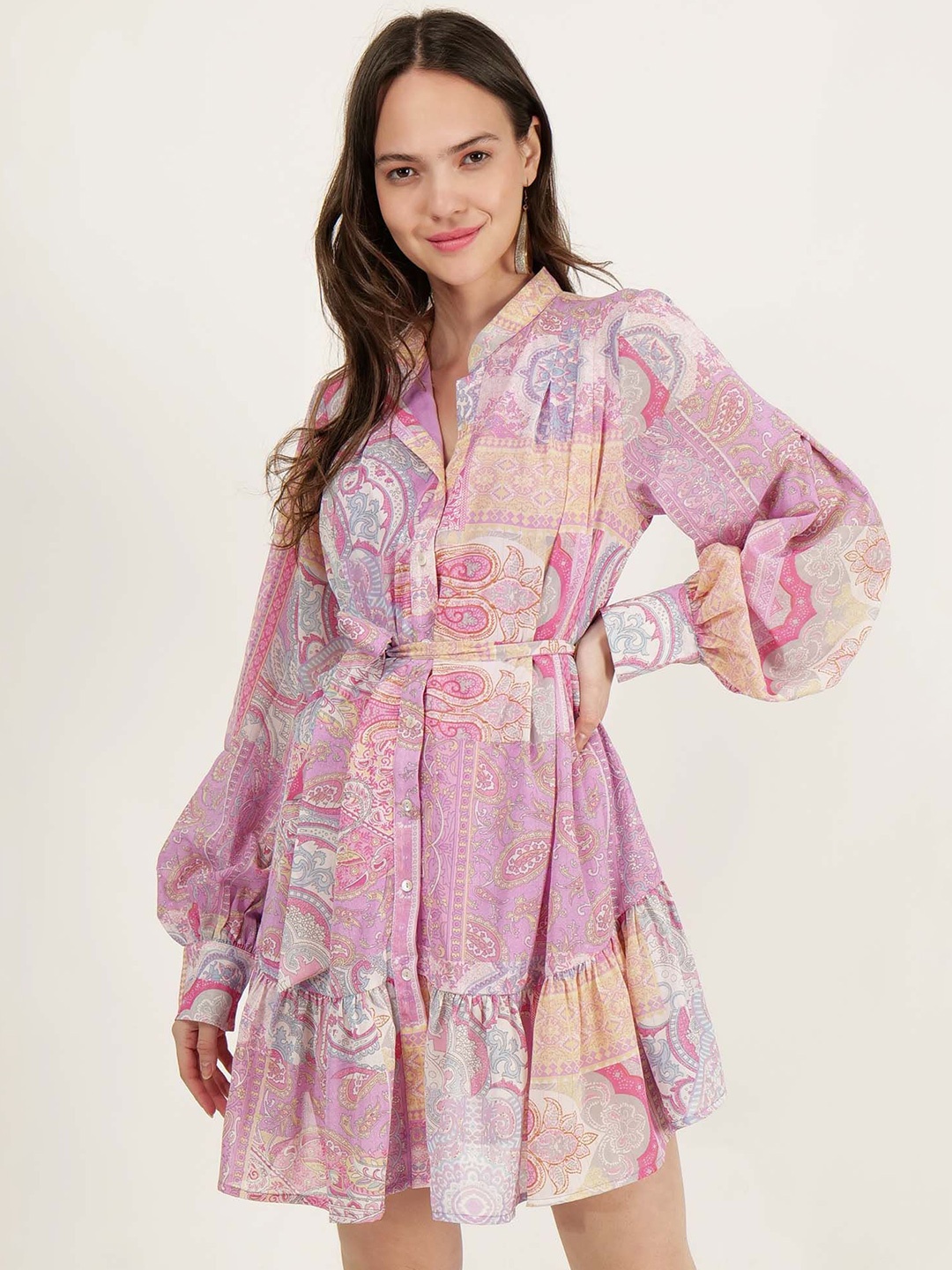 

DRIRO Floral Print Puff Sleeve Fit & Flare Dress, Pink