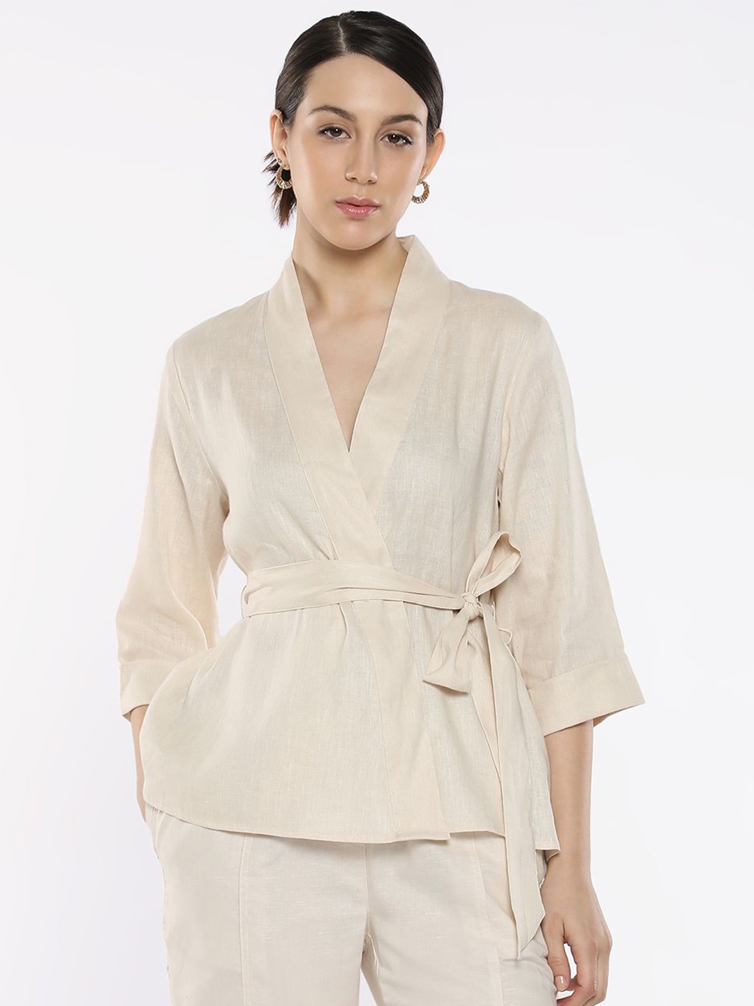 

RAREISM Cotton Wrap Top, Beige