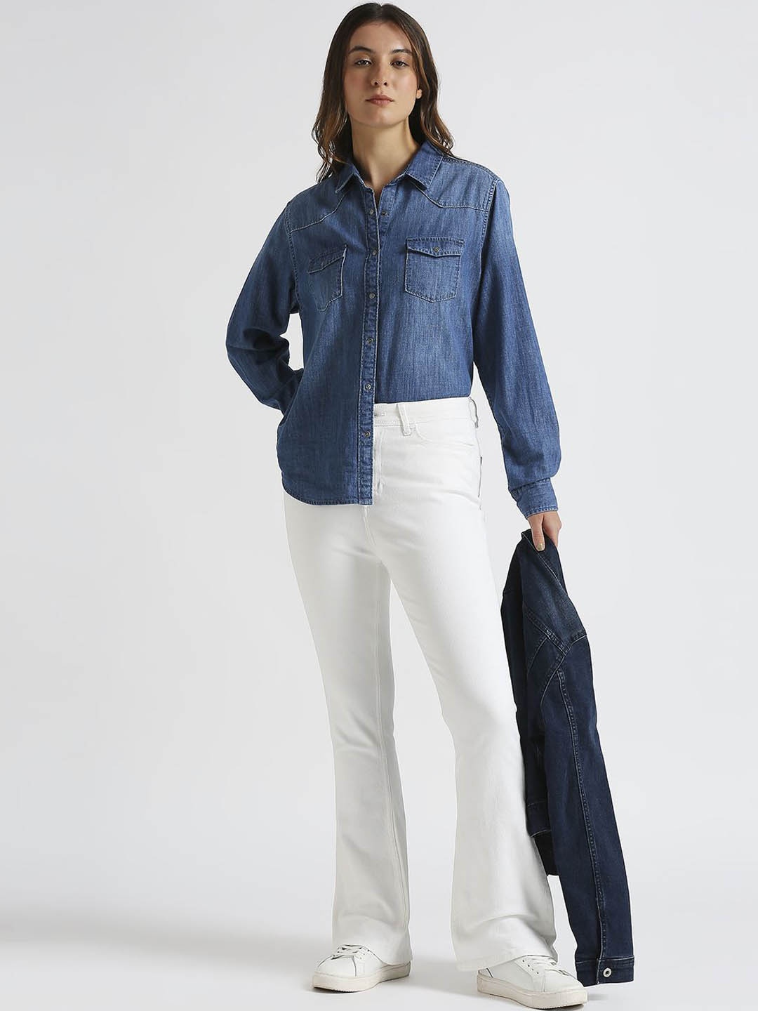 

Pepe Jeans Women Flared High-Rise Stretchable Jeans, White