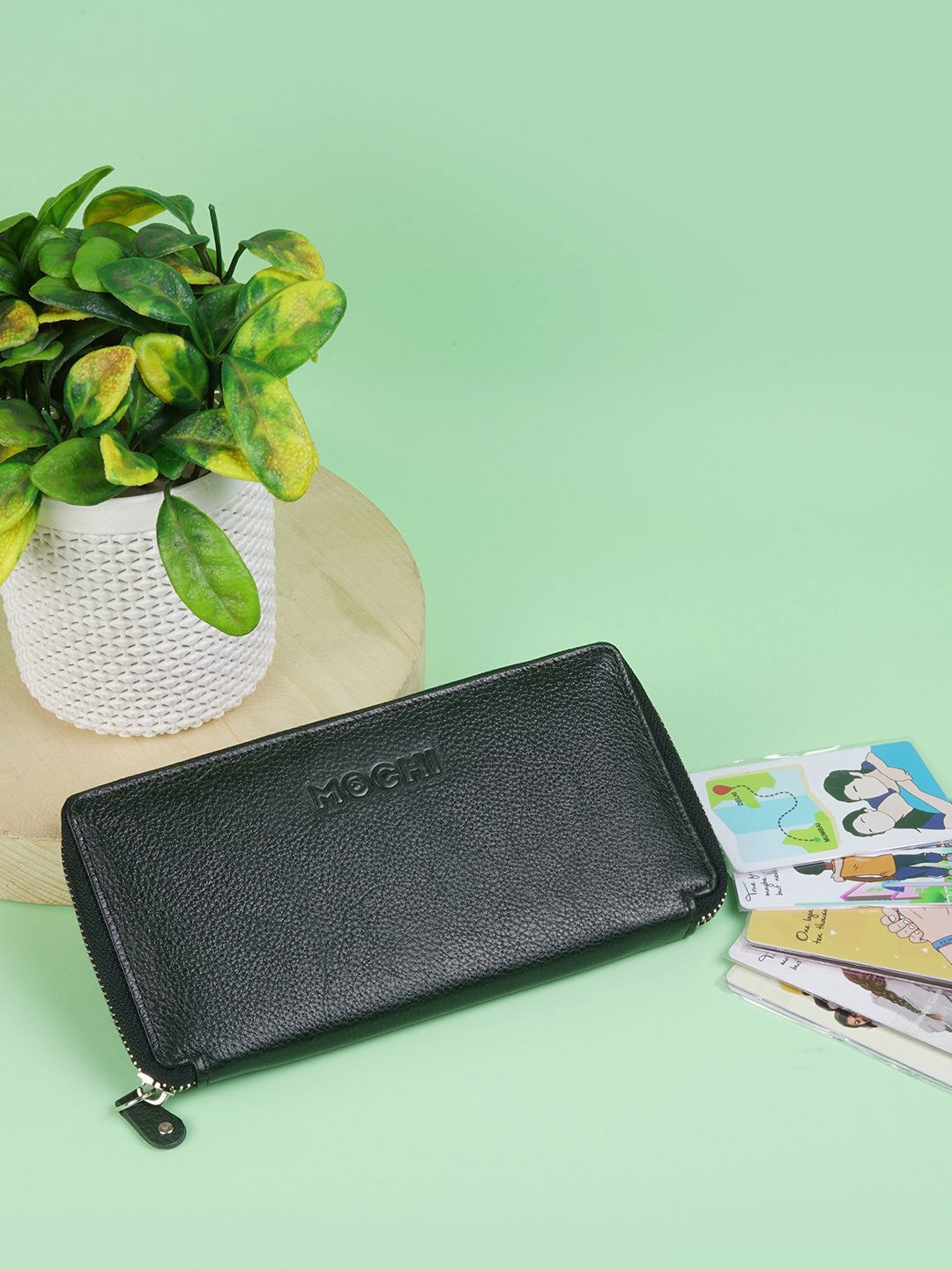 

Mochi Women Leather Zip Around Wallet, Olive