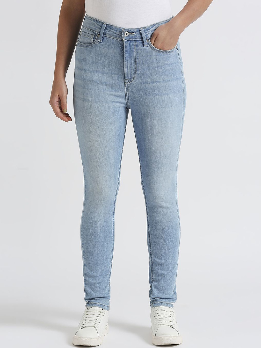 

Pepe Jeans Women Dion Skinny Fit High-Rise Heavy Fade Stretchable Jeans, Blue