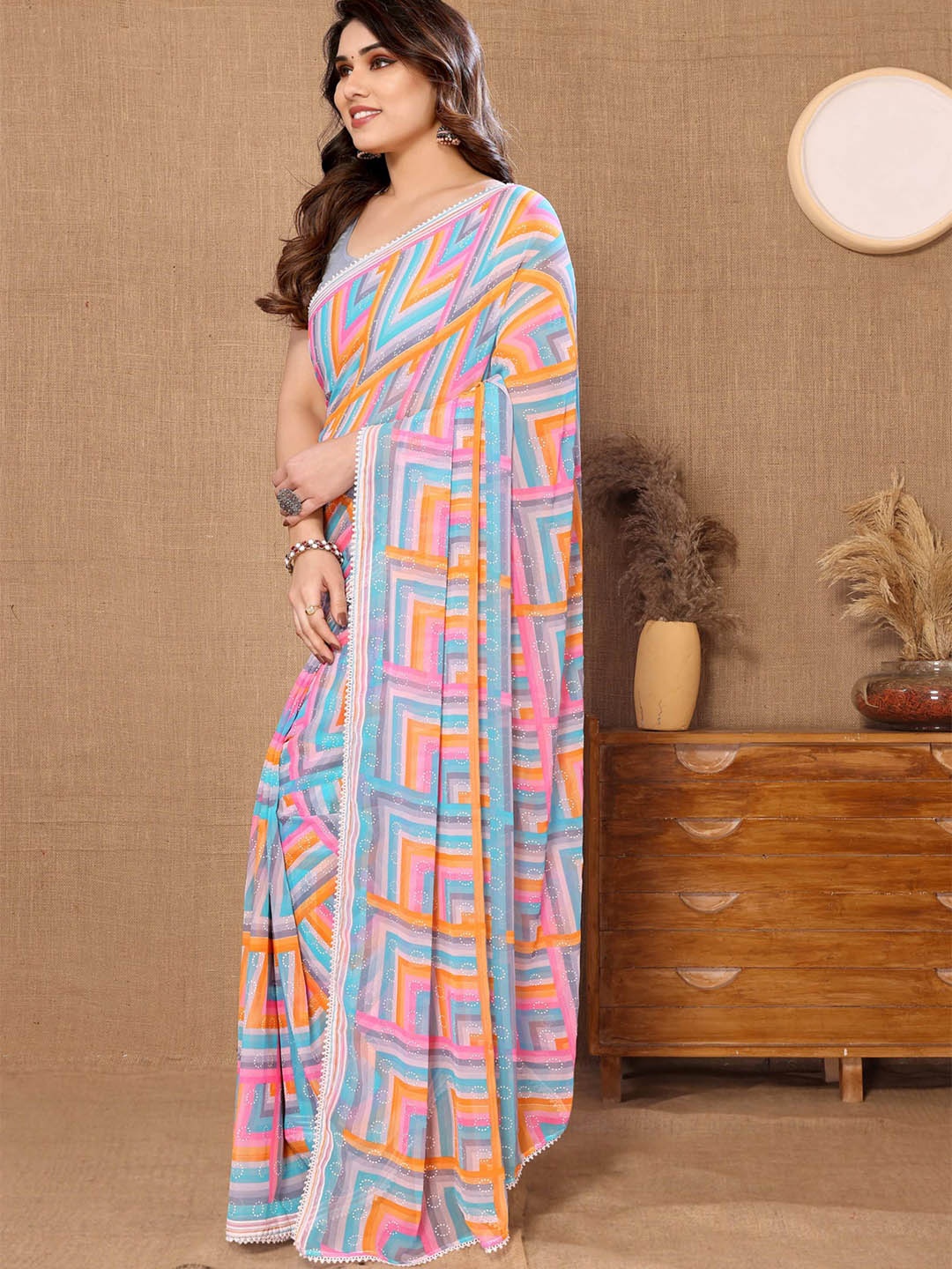 

bansari textiles Pure Georgette Ready to Wear Saree, Grey