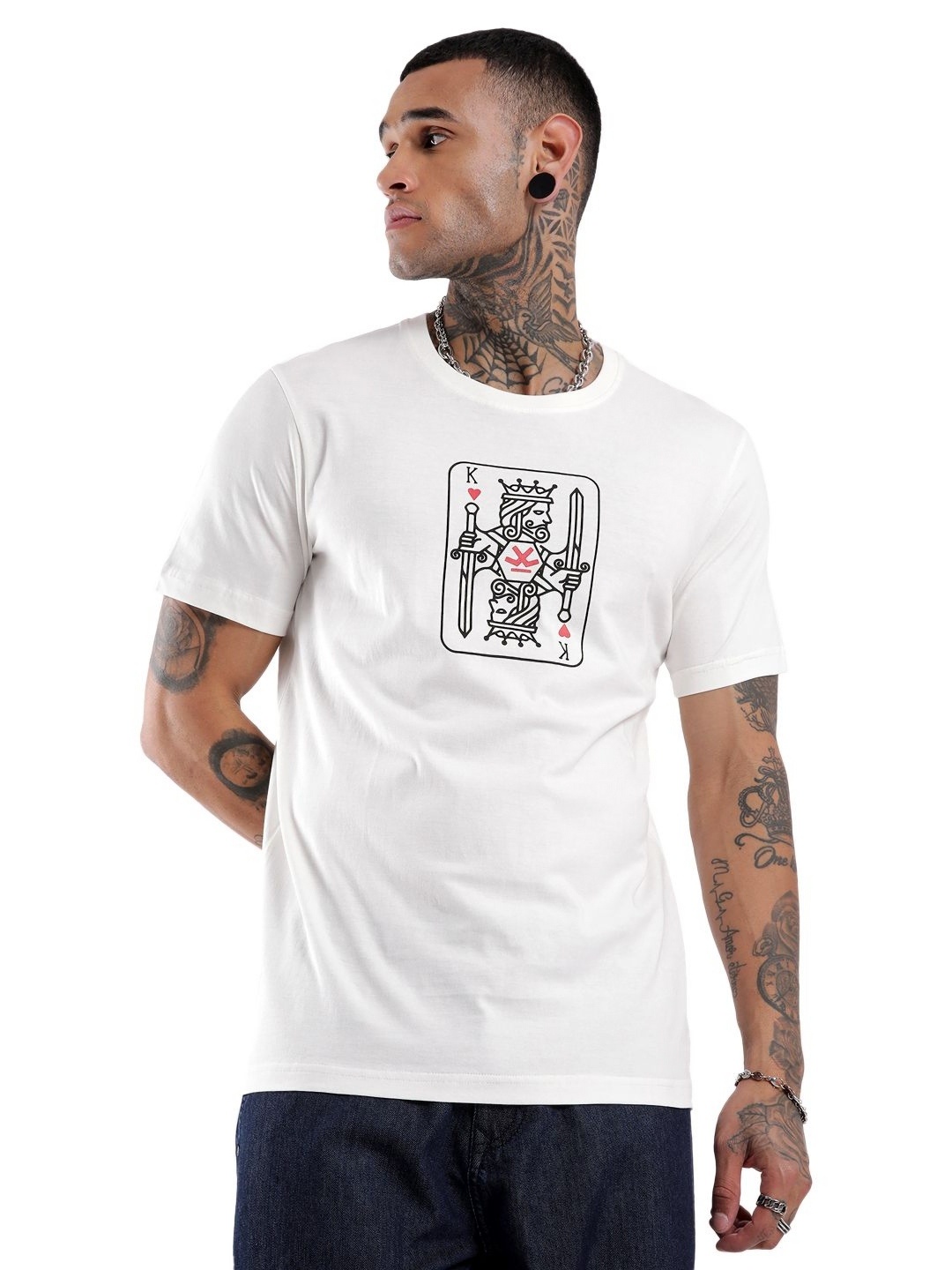 

WROGN Cards Graphic Printed Slim Fit Cotton T-shirt, White