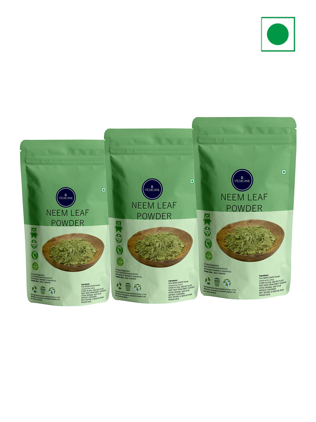 

VEDICINE Set Of 3 Neem Leaf Powder Face Pack - 100g Each, Green