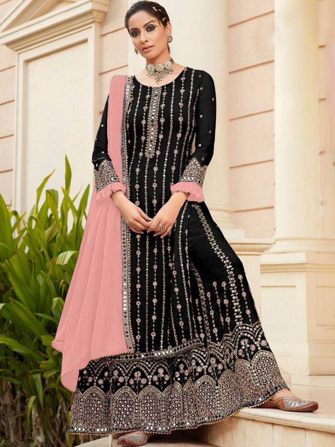 

ASISA Embroidered Semi-Stitched Dress Material, Black