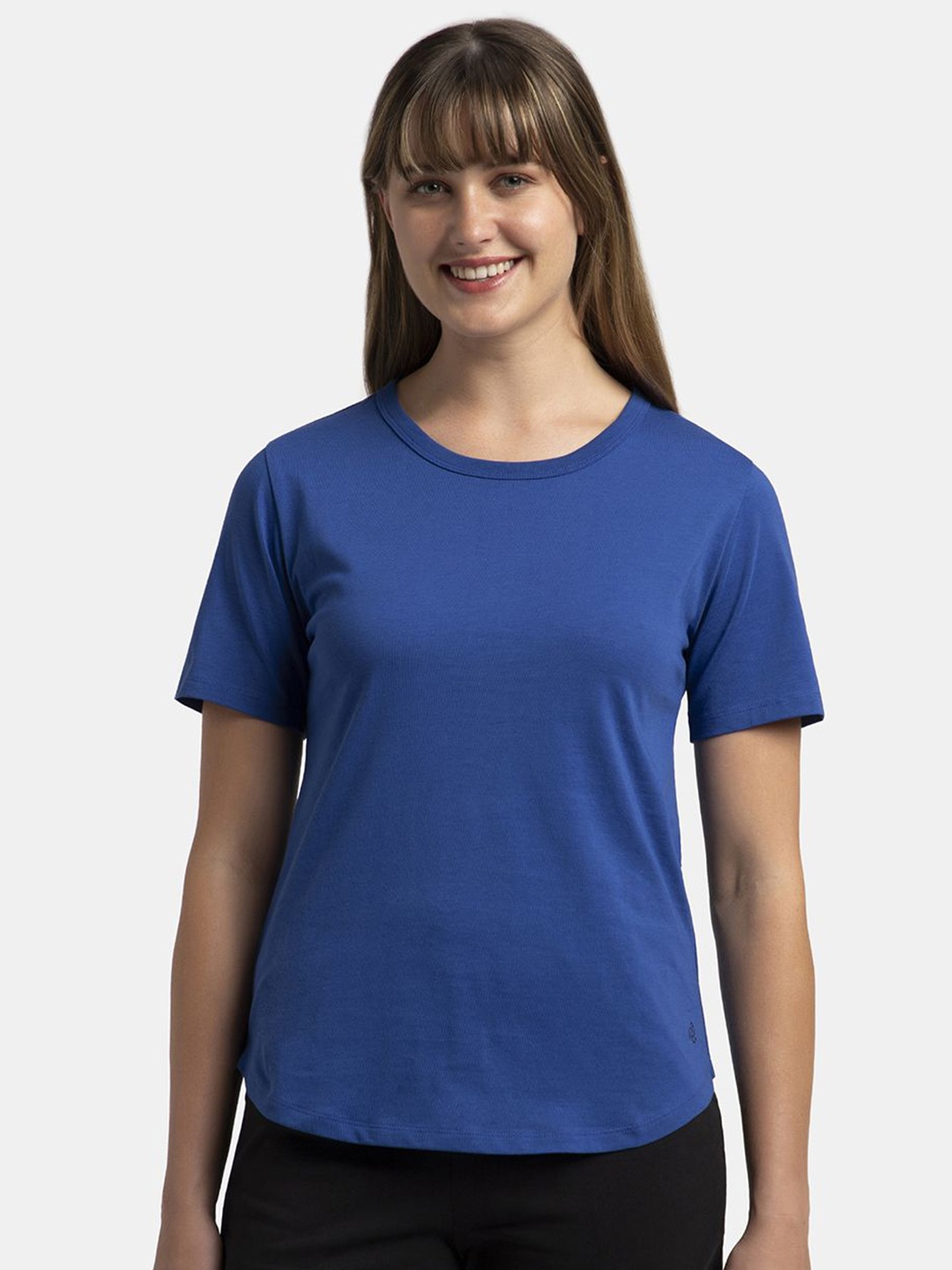 

Jockey Super Combed Cotton Rich Relaxed Fit Curved Hem T-shirt-AW88, Blue