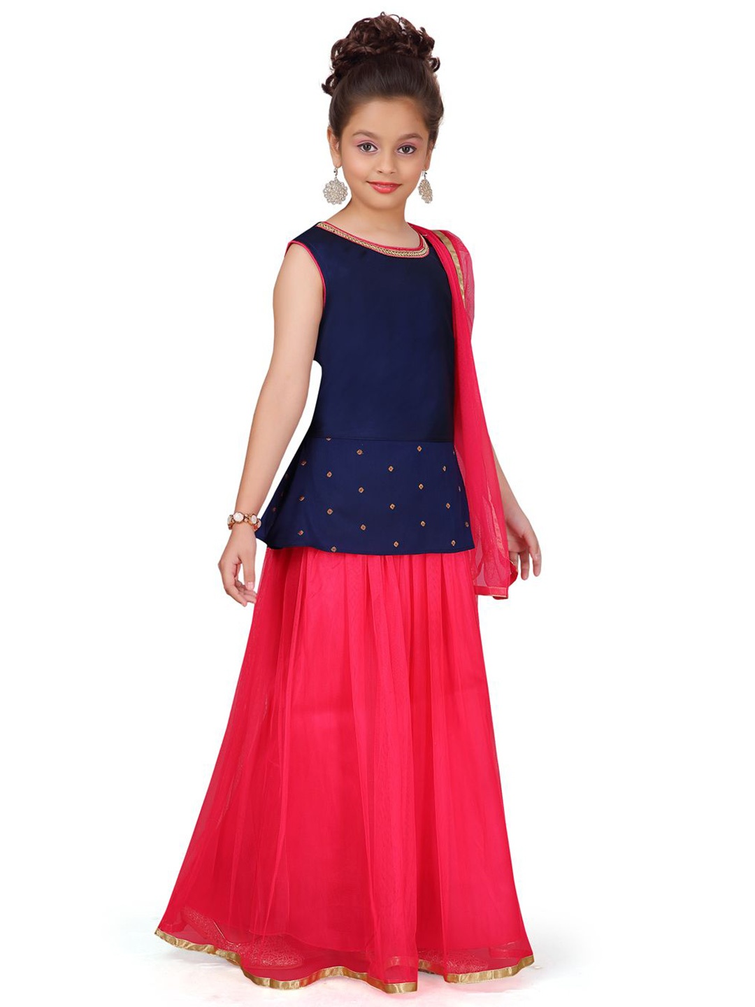 

BAESD Girls Embroidered Ready to Wear Lehenga & Blouse With Dupatta, Navy blue