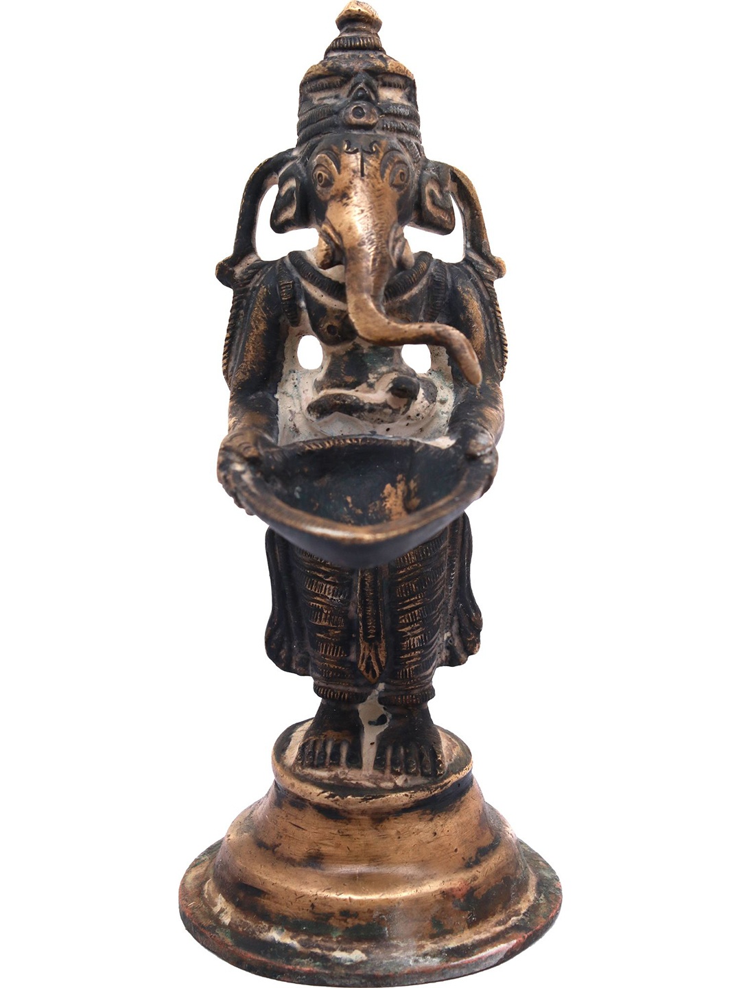 

Exotic India 5" Auspicious Ganesha Lamp in Brass - Made in India, Brown