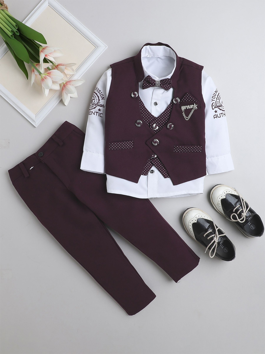 

BAESD 3-Piece Printed Single-Breasted Suits, Purple