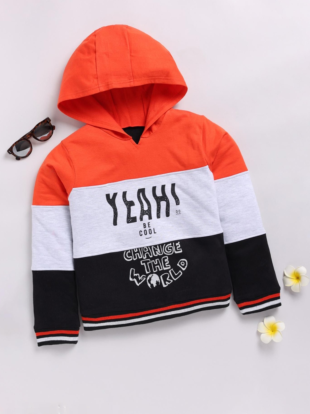 

MIMINO Boys Colourblocked Printed Sweatshirt, Orange
