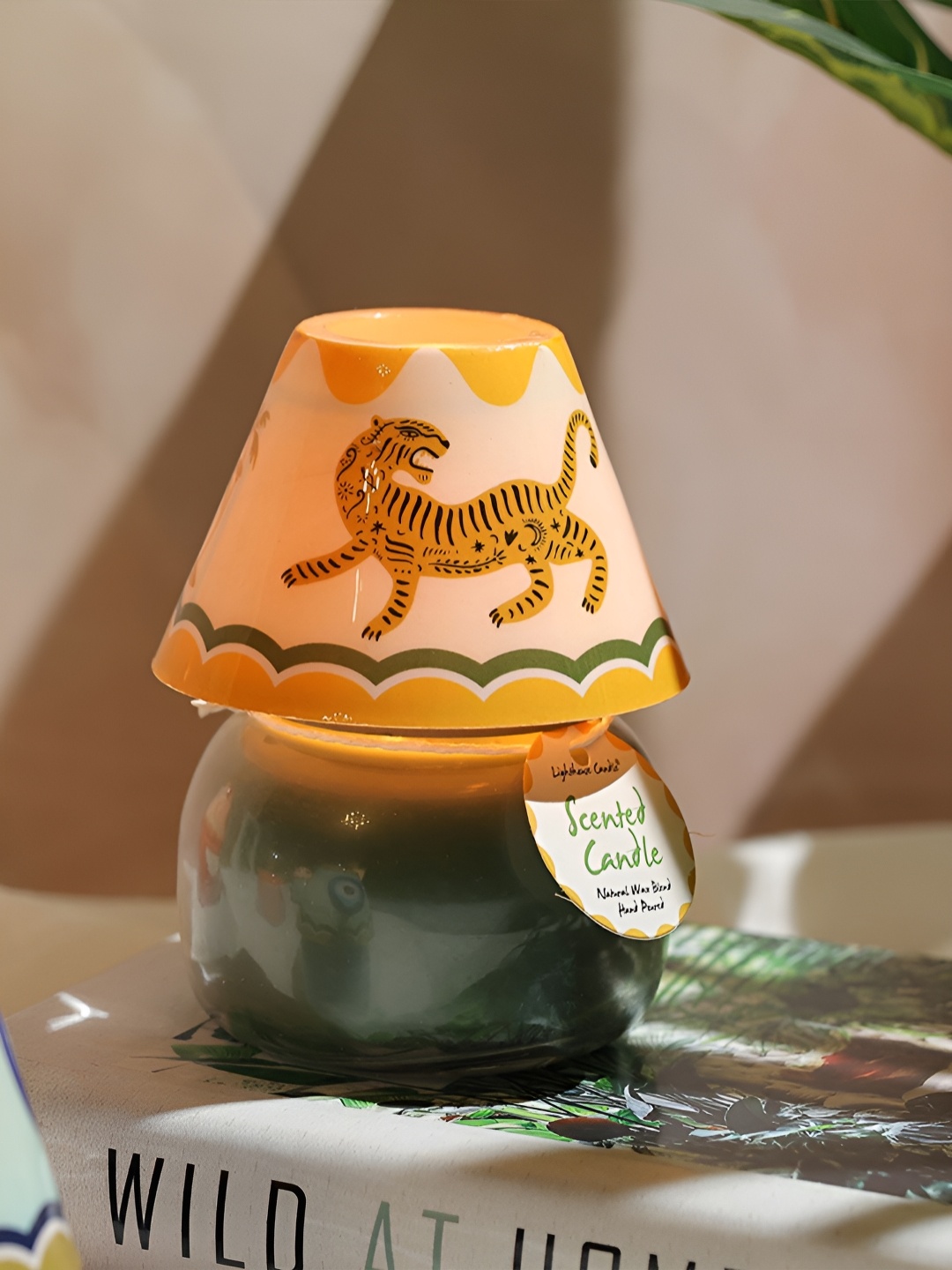 

LIGHTHOUSE CANDLE Green & Orange Printed Green Tea Jasmine Glass Lamp Candle