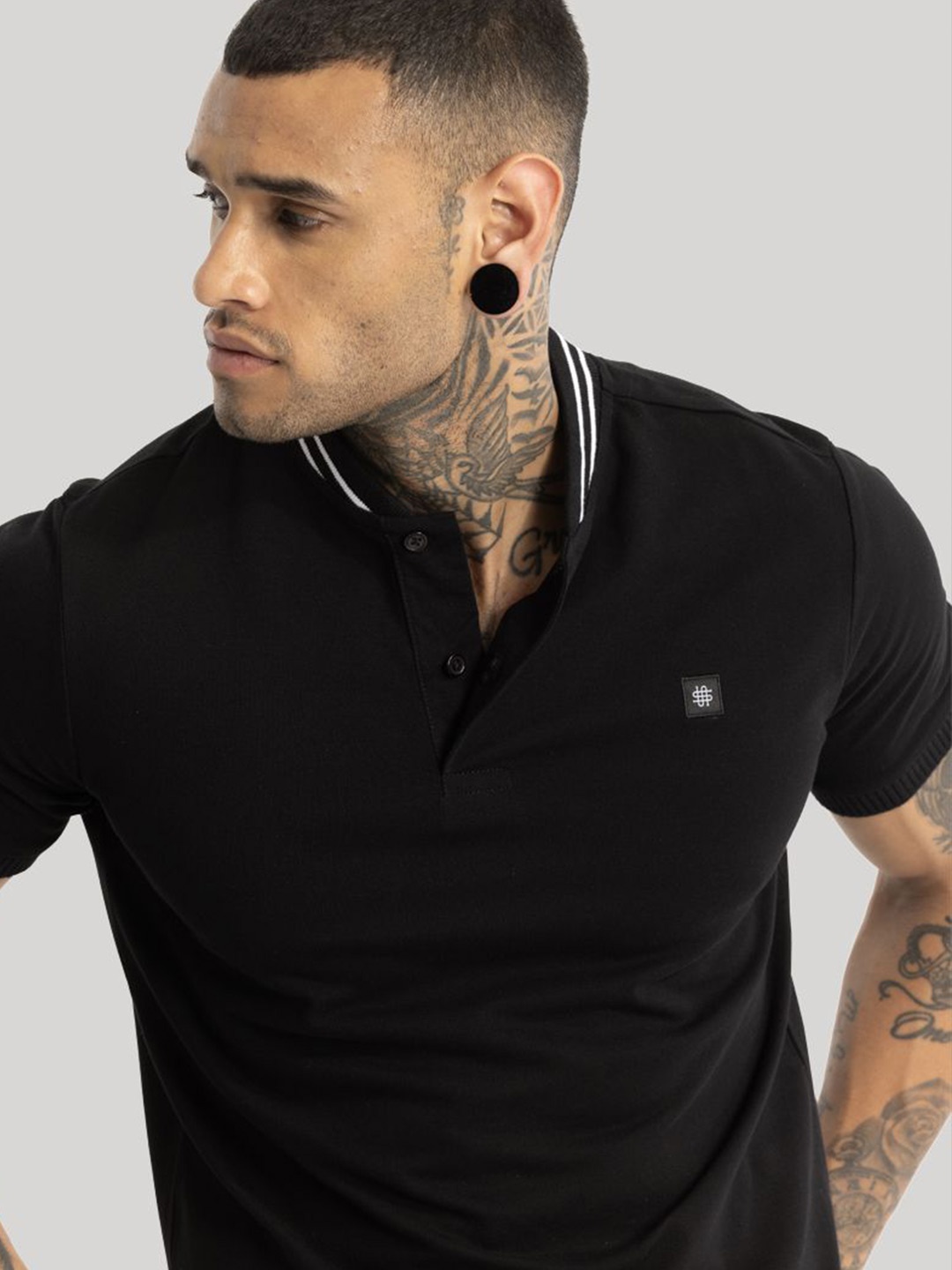 

Snitch Men High Neck Slim Fit T-shirt, Black