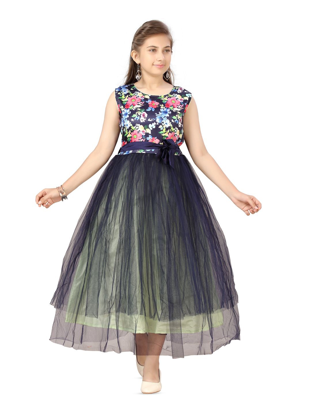 

BAESD Floral Print Net Fit & Flare Maxi Dress, Sea green