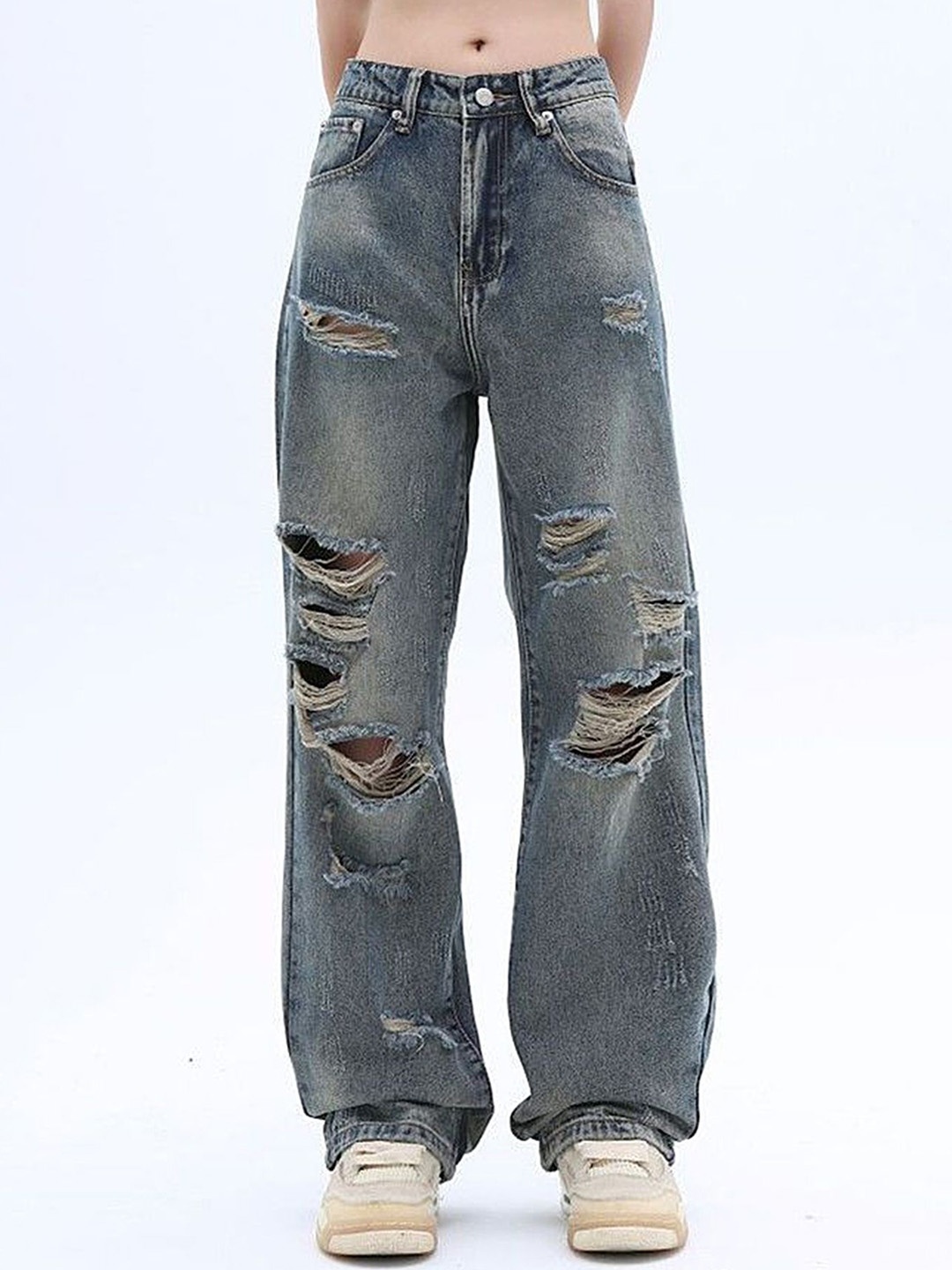 

LULU & SKY Women Boyfriend Fit Highly Distressed Heavy Fade Jeans, Blue