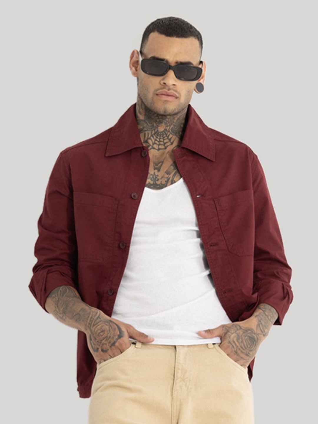 

Snitch Men Longline Tailored Jacket with Embroidered, Maroon