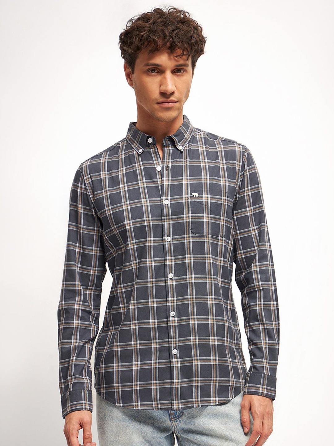 

THE BEAR HOUSE Men Tartan Checks Opaque Slim Fit Casual Shirt, Grey