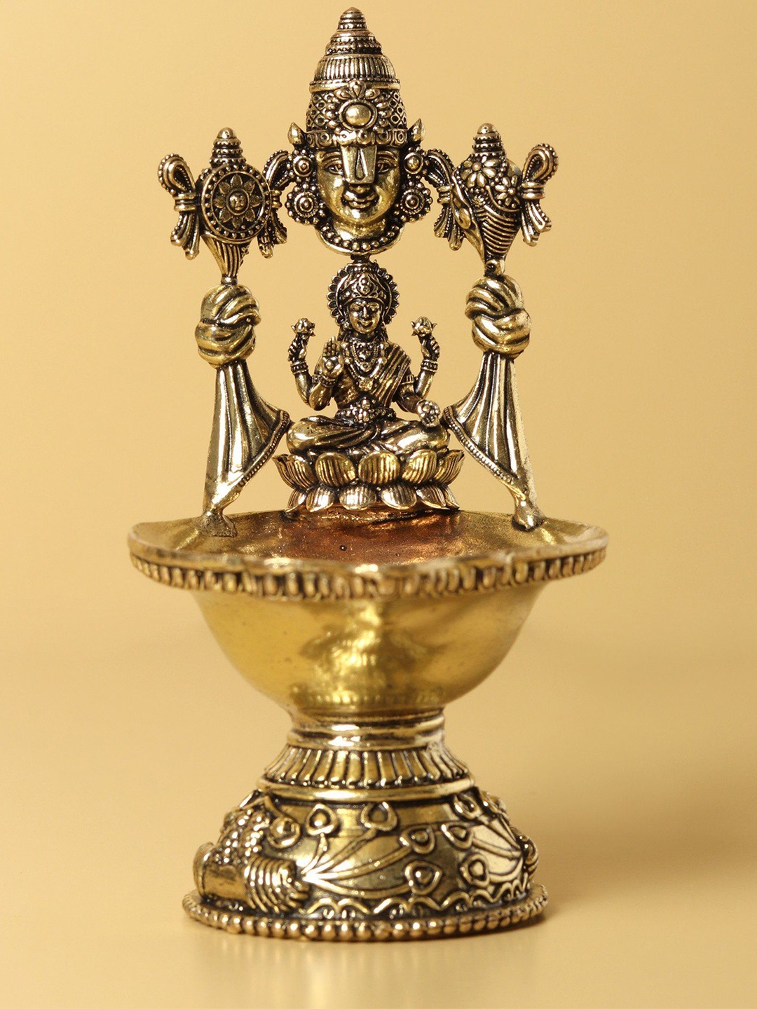 

Exotic India Brass Tirupati Balaji & Goddess Lakshmi Diya, Gold