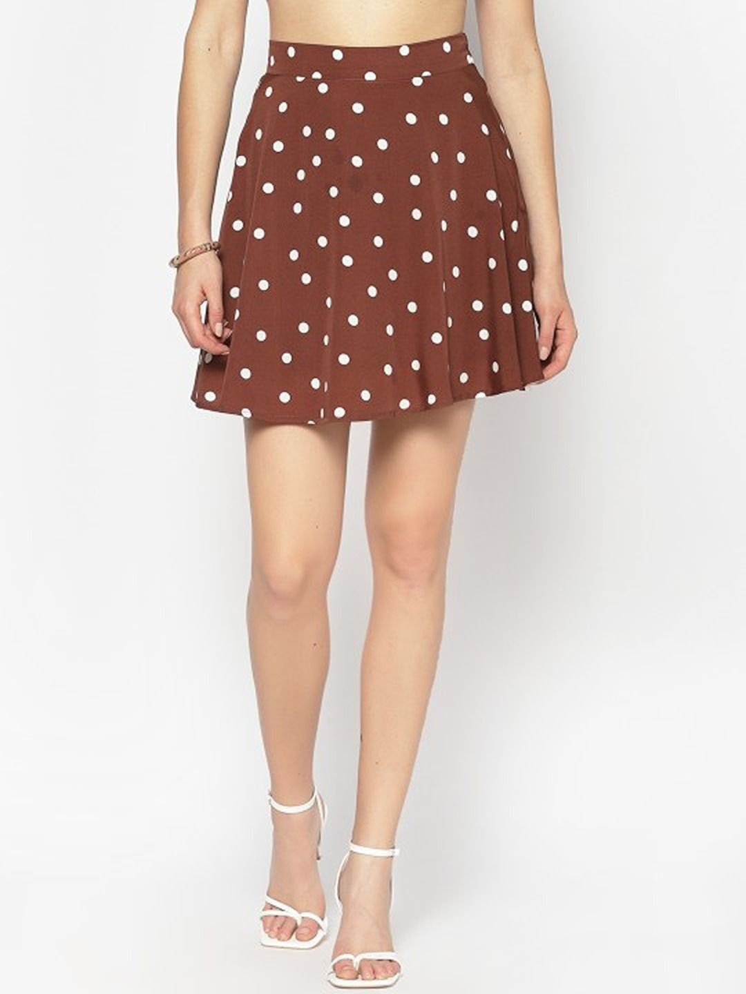

Sera Printed Flared Mini Skirts, Brown