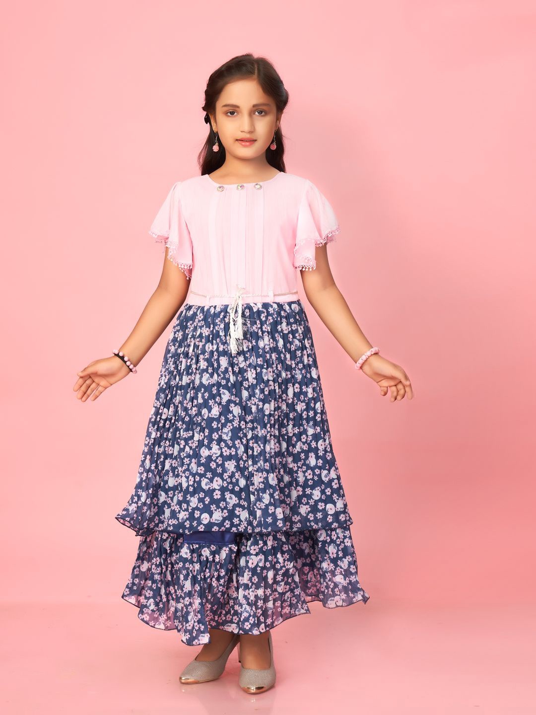 

BAESD Floral Print Georgette Blouson Dress, Pink