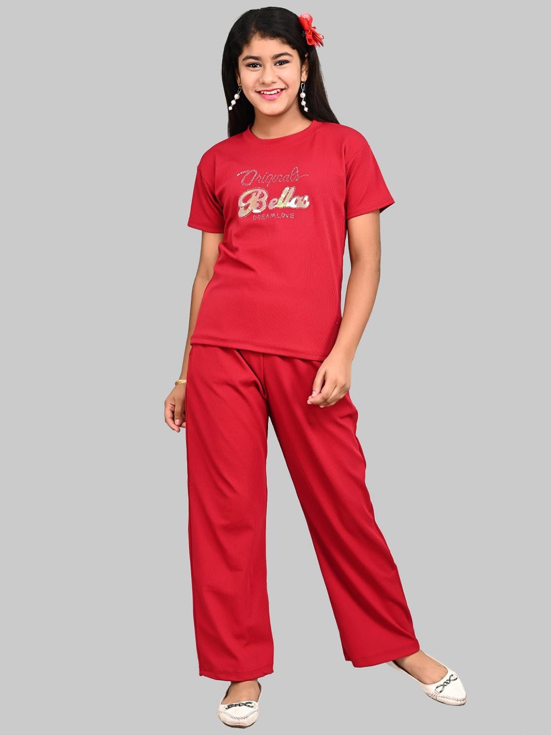 

FELLAMO Printed T-Shirt & Trouser Clothing Set, Red