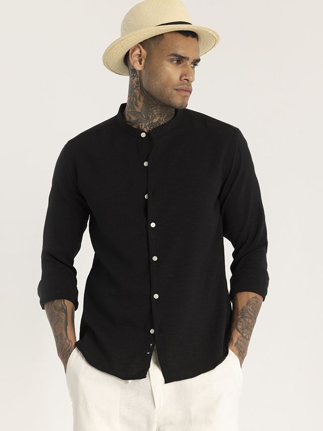 

Snitch Men Smart Slim Fit Opaque Casual Shirt, Black