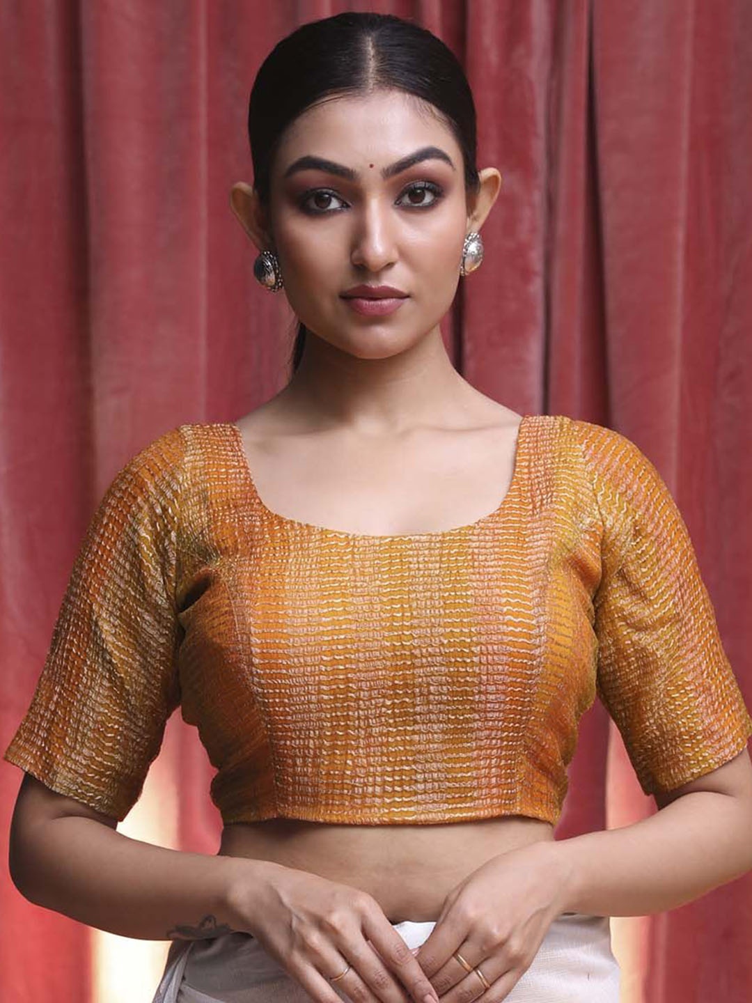 

Indethnic Woven Design Saree Blouse, Orange
