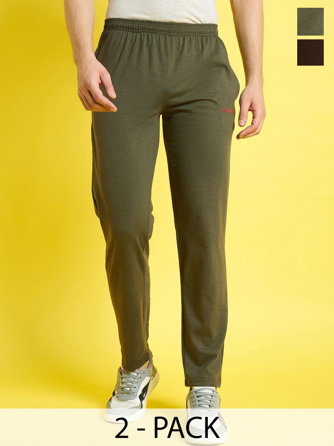 

bearbrother Men Pack Of 2 Mid-Rise Track Pant, Olive