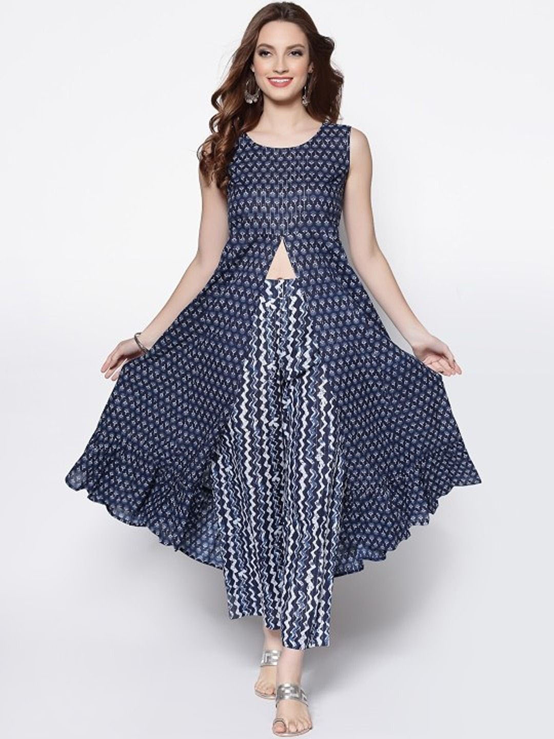 

Sera Women Geometric Sequinned Anarkali Kurta, Navy blue